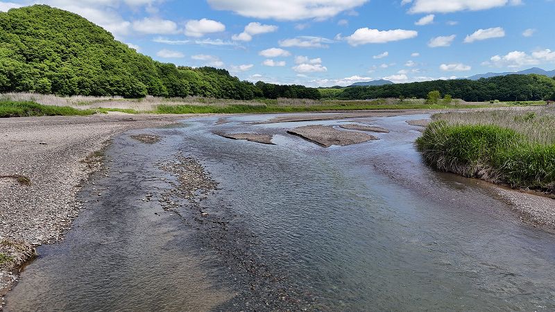 前面の2級河川・厚別川